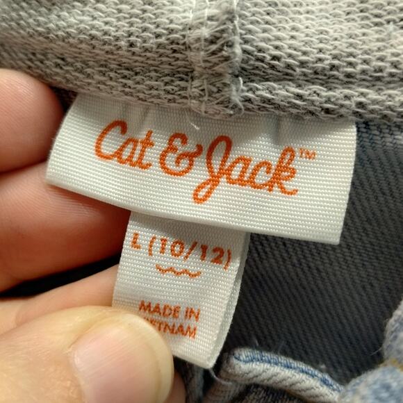 Cat & Jack Girls' Size Large Light Wash Denim Hooded Frayed Hem Jean Jacket NWT - Picture 5 of 8